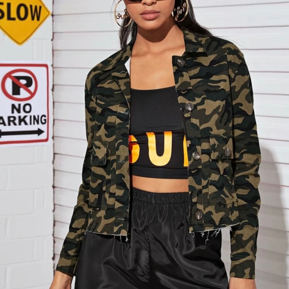 Camp print button up jacket